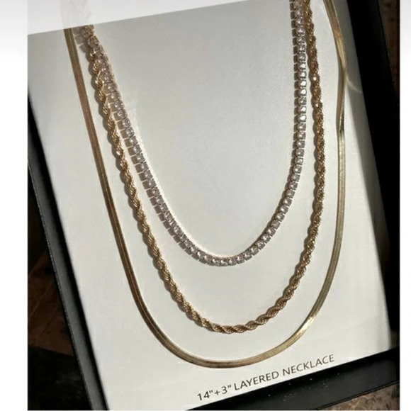 House of Harlow 1960 Jewelry - - HOUSE OF HARLOW 1960 GOLD TONE 3 IN 1 LAYERING NECKLACE 18”